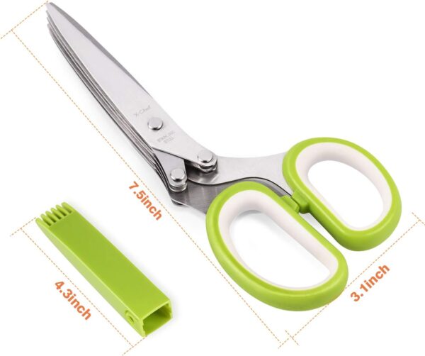 Herb Scissors, Multipurpose 5 Blade Kitchen Herb Shears Herb Cutter with Safety Cover and Cleaning Comb for Chopping Basil Chive Parsley (Green)  Home & Kitchen - Image 7