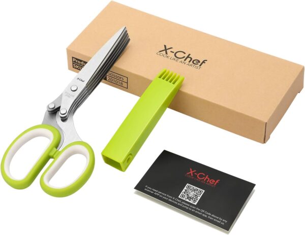 Herb Scissors, Multipurpose 5 Blade Kitchen Herb Shears Herb Cutter with Safety Cover and Cleaning Comb for Chopping Basil Chive Parsley (Green)  Home & Kitchen - Image 8