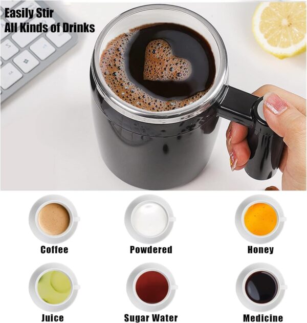 Self Stirring Mug,Rechargeable Auto Magnetic Coffee Mug with 2Pc Stir Bar,Waterproof Automatic Mixing Cup for Milk/Cocoa at Office/Kitchen/Travel 14oz Best Gift - Black  Home & Kitchen - Image 5