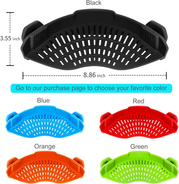 Clip On Strainer Silicone for All Pots and Pans, Pasta Strainer Clip on Food Strainer for Meat Vegetables Fruit Silicone Kitchen Colander Home & Kitchen - Image 4