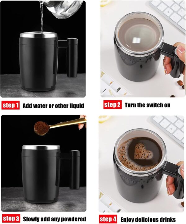 Self Stirring Mug,Rechargeable Auto Magnetic Coffee Mug with 2Pc Stir Bar,Waterproof Automatic Mixing Cup for Milk/Cocoa at Office/Kitchen/Travel 14oz Best Gift - Black  Home & Kitchen - Image 3